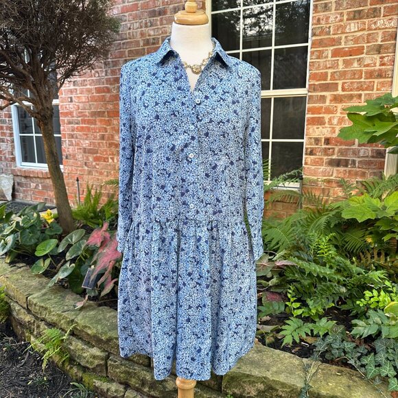 Tuckernuck Hayes Blue Hydrangea Button Front Shirt Dress Sz M - Picture 1 of 7